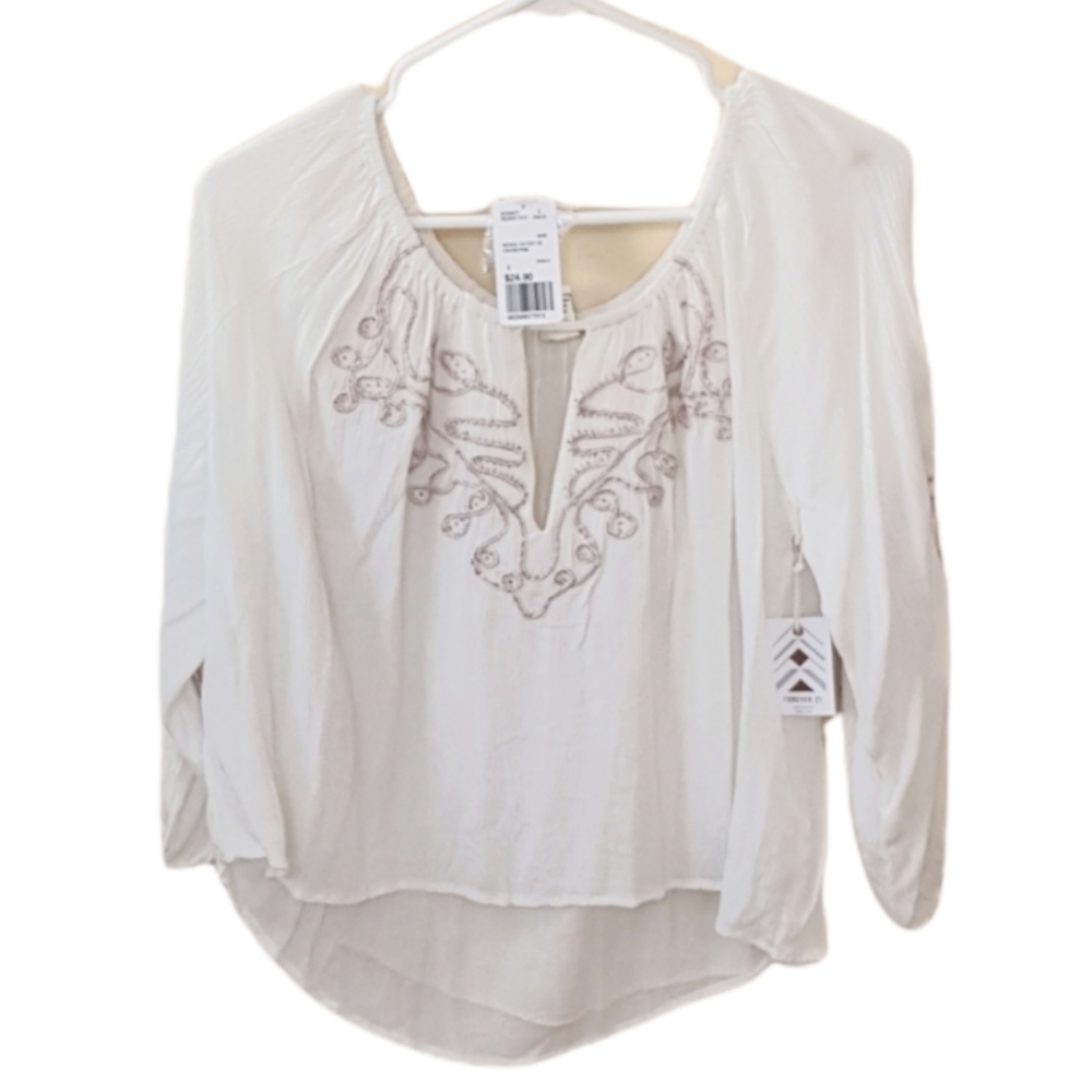 FOREVER 21 Cream and Pink Blouse